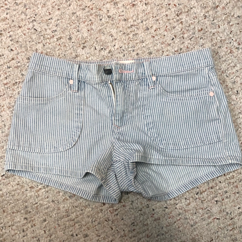 White and light blue stripe jean shorts